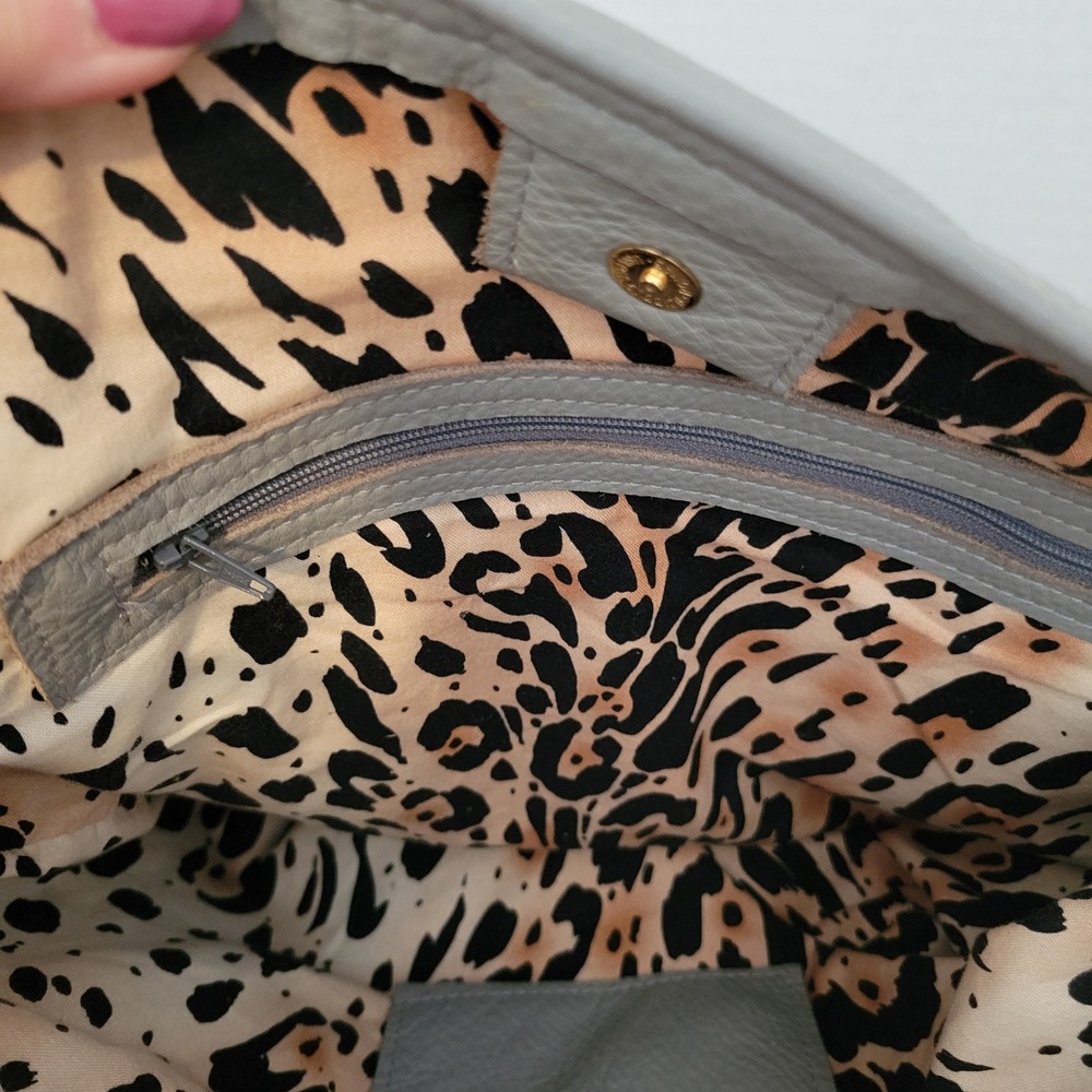 Romag Grey Pebbled Leather Leopard Calf Hair Hobo Bag Gold Hardware - Picture 16 of 16